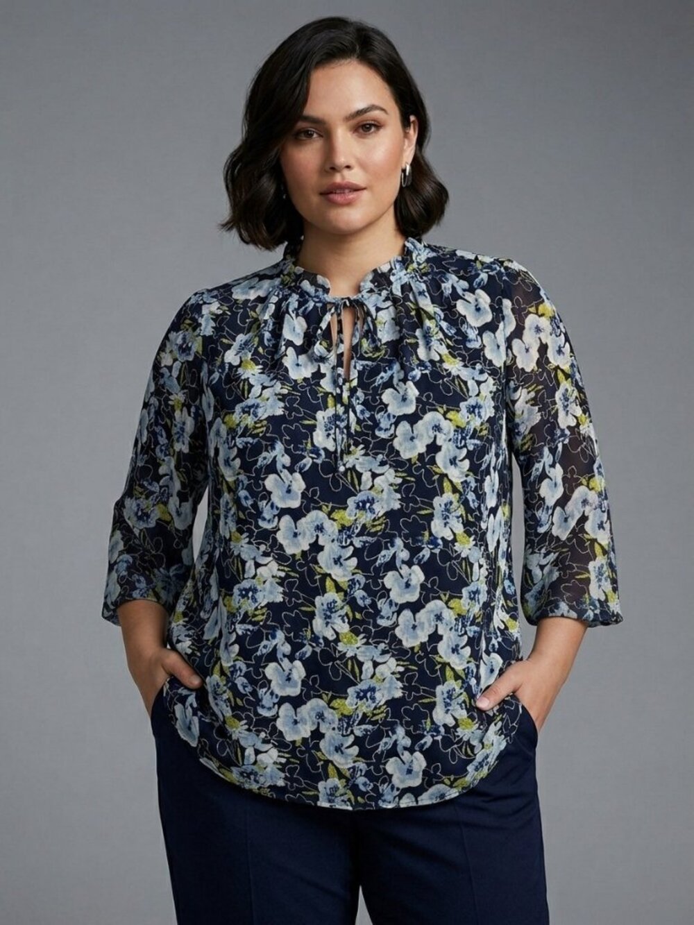 Notations Floral Chiffon Cottagecore Floral Ruffle Shabby Chic Blouse L New